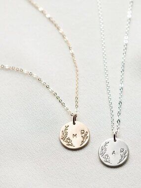 Floral Letter Minimalist Simple Initial Boho Silver Personalized Gift Necklace